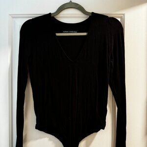 NAKED WARDROBE LONG SLEEVE SMOOTH BLACK LARGE BODYSUIT